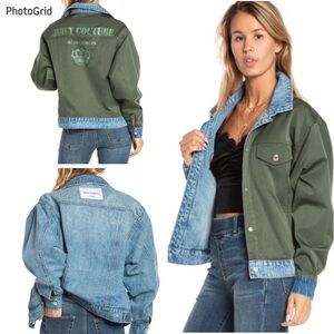 Juicy Couture Women’s Reversible Jean Jacket Y2K Army Green Logo Military Rock M